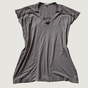 Clu Taupe Grey Cotton Scoop Neck Tee Mixed Media S Casual Minimalist Made In USA